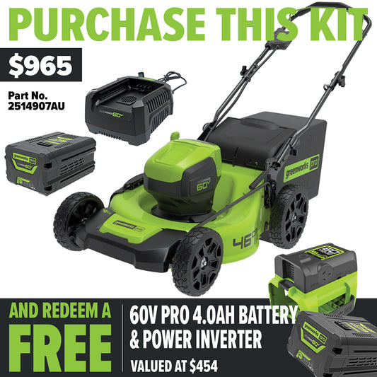 Greenworks 60V Battery 18" (460mm) 4.0ah Self Propelled Lawn Mower Kit